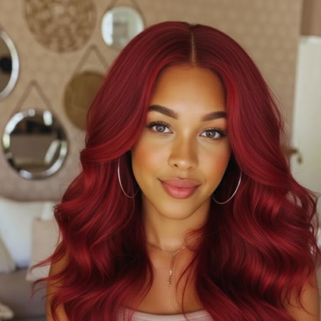 Crimson Luxe Waves hairstyle